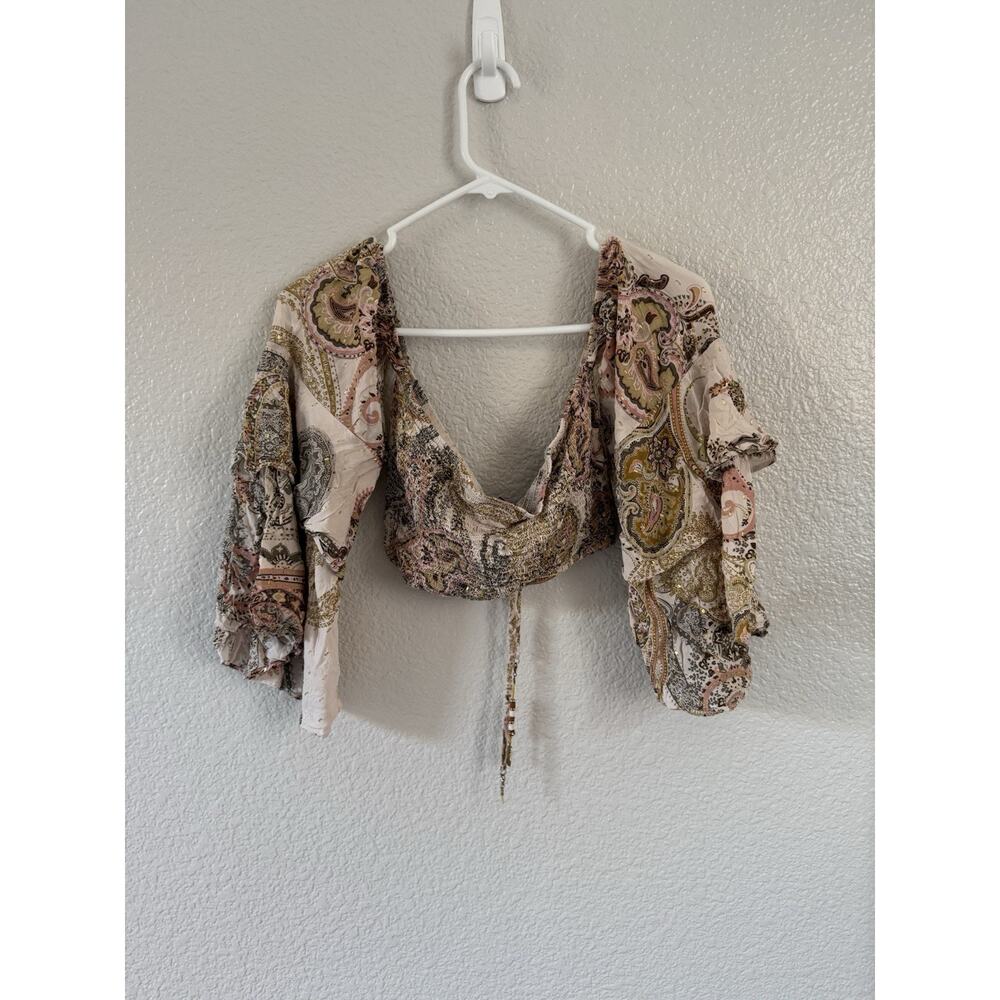 Boho Paisley Crop Top Size 2 Festival Prairie Chic Bell Sleeves Self Esteem EUC - Picture 4 of 5